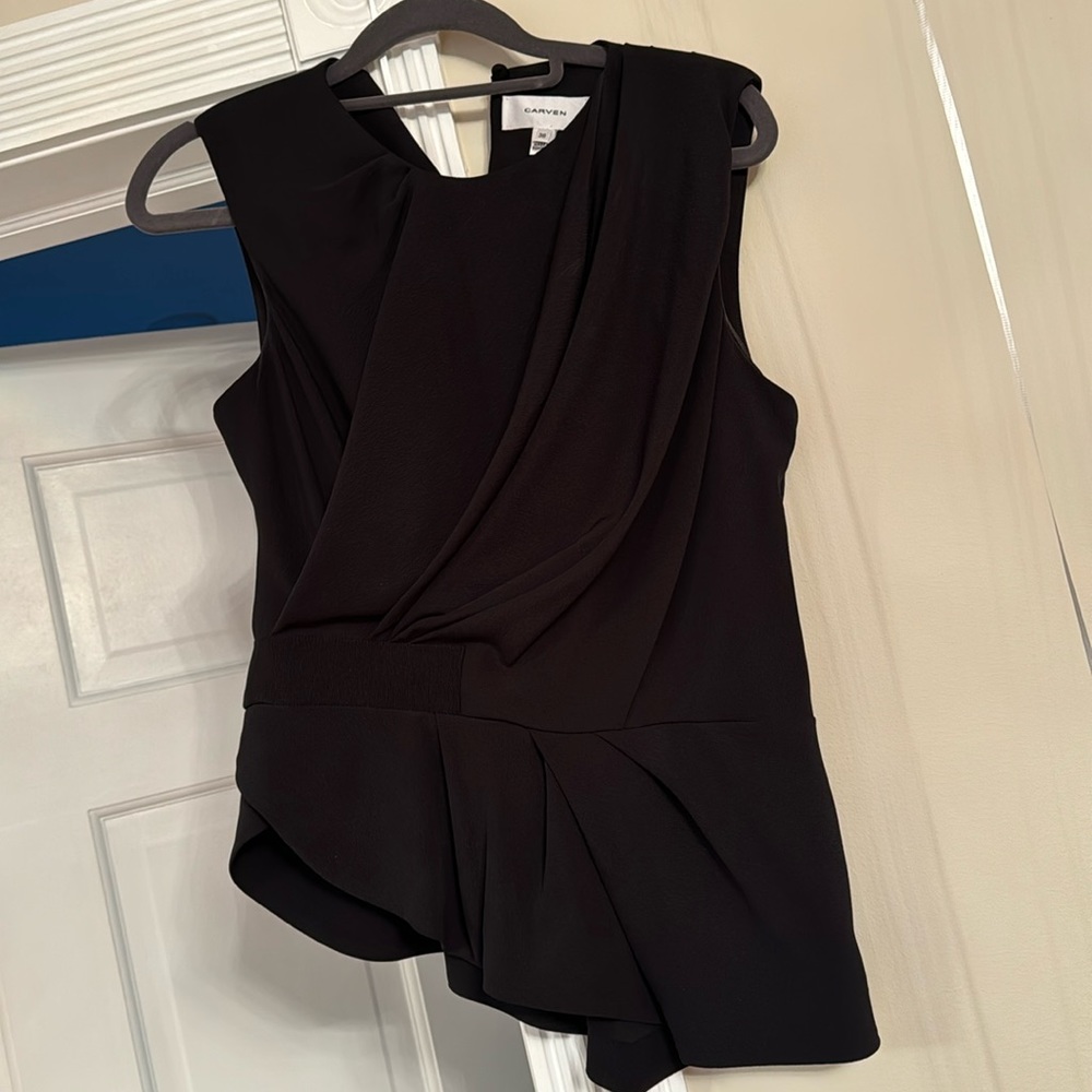 Carven Black Asymmetrical Short Sleeve/Sleeveless Blouse
